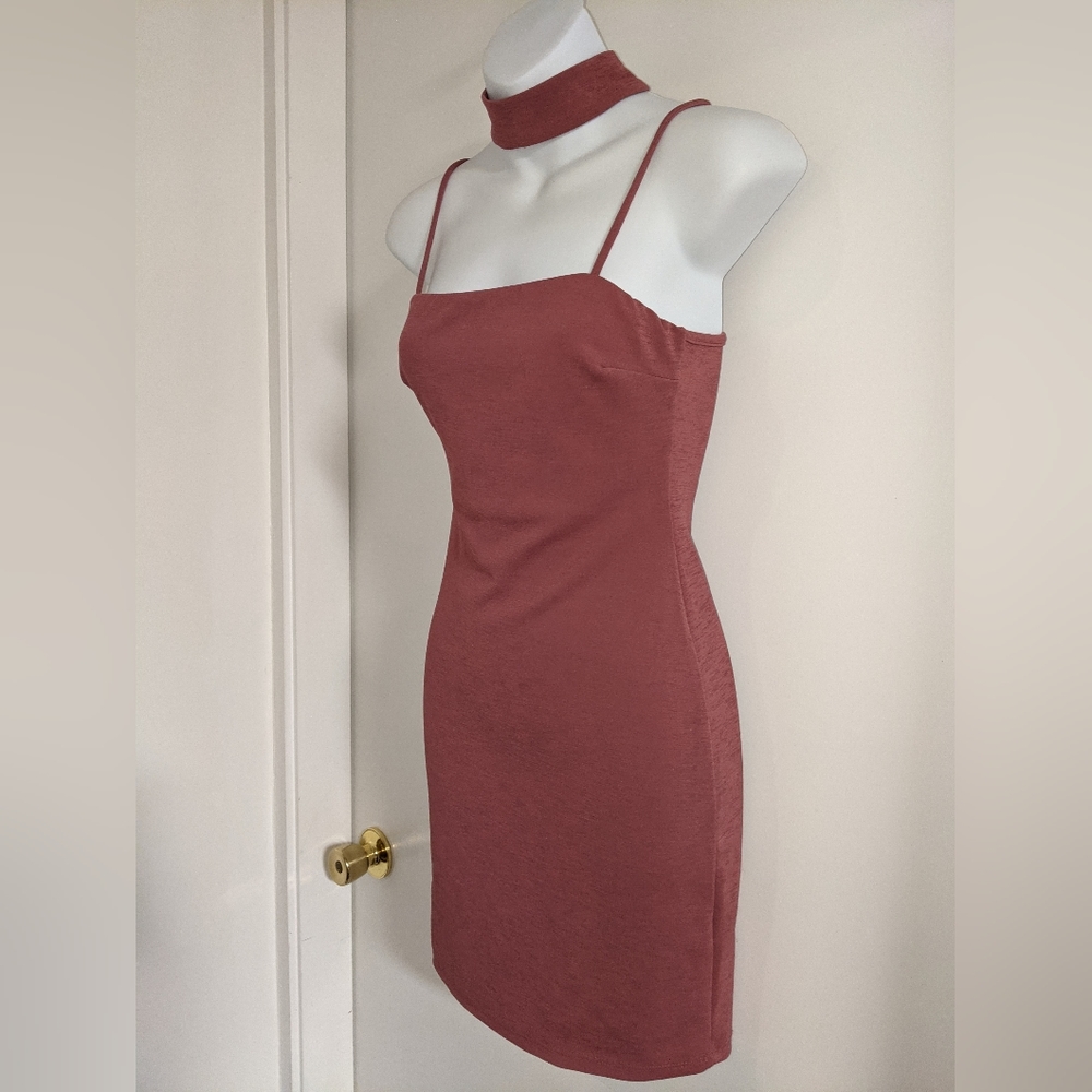 3/$25 Pink bodycon mini dress spaghetti strap built in choker neck